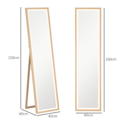 Pilna garuma LED spogulis, 40x160 cm, skārienvadība, ozols