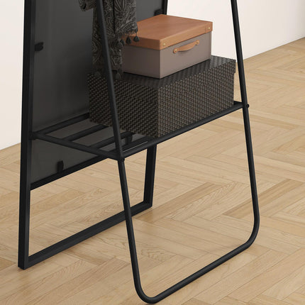 Pilna auguma spogulis ar plauktu un āķiem, melns, 157x50 cm