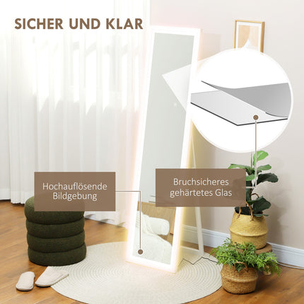 Pilna garuma spogulis 40 x 160 cm stāvspogulis ar LED apgaismojumu, sienas spogulis ar skārienvadību, grīdas spogulis guļamistabai, viesistabai, balts