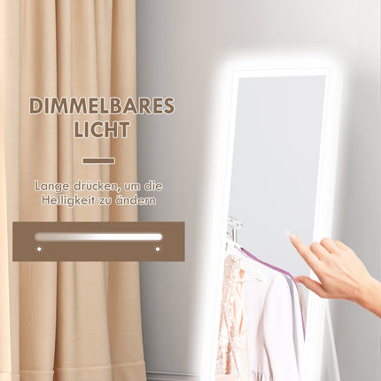 Pilna garuma spogulis 40 x 160 cm stāvspogulis ar LED apgaismojumu, sienas spogulis ar skārienvadību, grīdas spogulis guļamistabai, viesistabai, balts