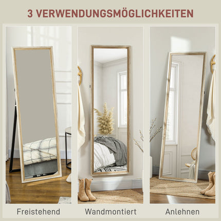 Full-length mirror, MDF frame, shatter-proof film, 162.6 x 53.3 cm, natural wood