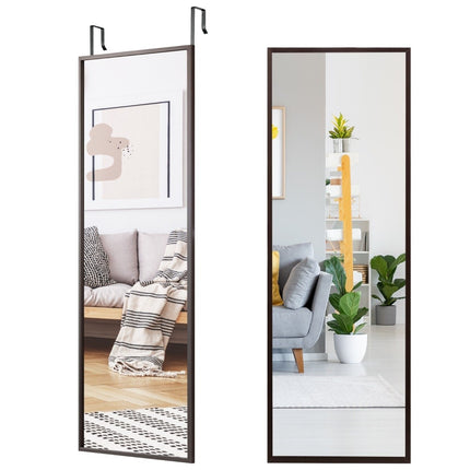 Pilna auguma sienas spogulis ar regulējamu augstumu piekaramiem āķiem 36,5 x 1,5 x 107 cm brūns