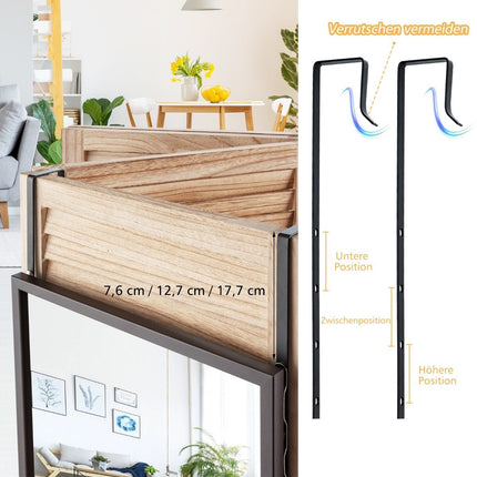 Pilna auguma sienas spogulis ar regulējamu augstumu piekaramiem āķiem 36,5 x 1,5 x 107 cm brūns