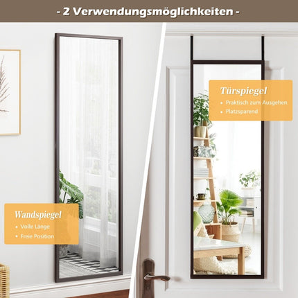 Pilna auguma sienas spogulis ar regulējamu augstumu piekaramiem āķiem 36,5 x 1,5 x 107 cm brūns