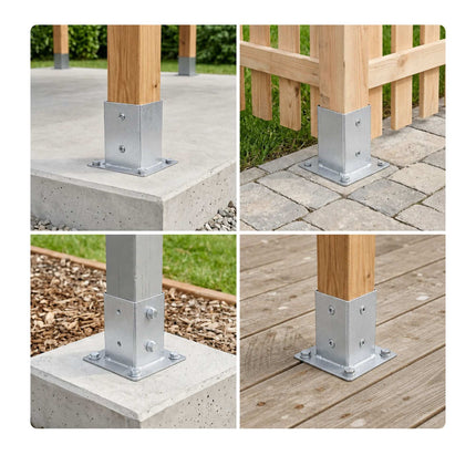 Cinkota tērauda stabu balsti, 4 gabalu komplekts – 70x70 mm