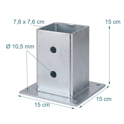 Cinkota tērauda stabu balsti, 4 gabalu komplekts – 70x70 mm