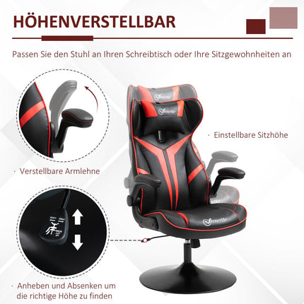 Spēļu krēsls Ergonomisks Datorkrēsls Ar Šūpuļkrēsla Funkciju, Tērauda, Melns un Sarkans, 67X75X106-112Cm