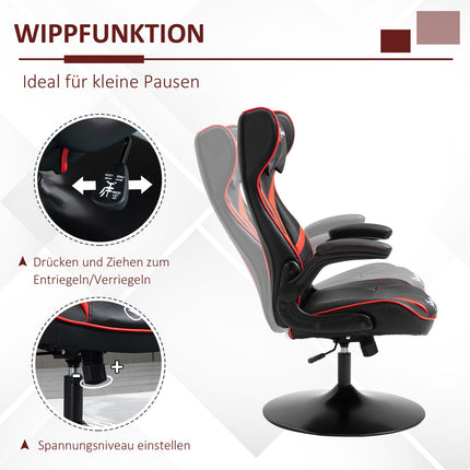 Spēļu krēsls Ergonomisks Datorkrēsls Ar Šūpuļkrēsla Funkciju, Tērauda, Melns un Sarkans, 67X75X106-112Cm