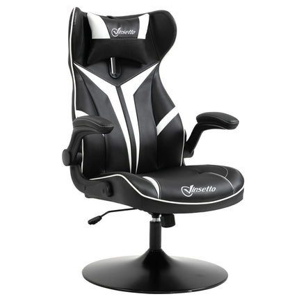 Spēļu krēsls, ergonomisks datora krēsls ar šūpošanās funkciju, grozāms krēsls, regulējams augstums, tērauds, melns + balts, 67 x 75 x 106-112 cm