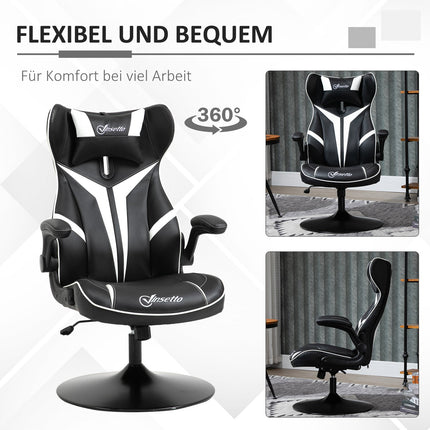 Spēļu krēsls, ergonomisks datora krēsls ar šūpošanās funkciju, grozāms krēsls, regulējams augstums, tērauds, melns + balts, 67 x 75 x 106-112 cm