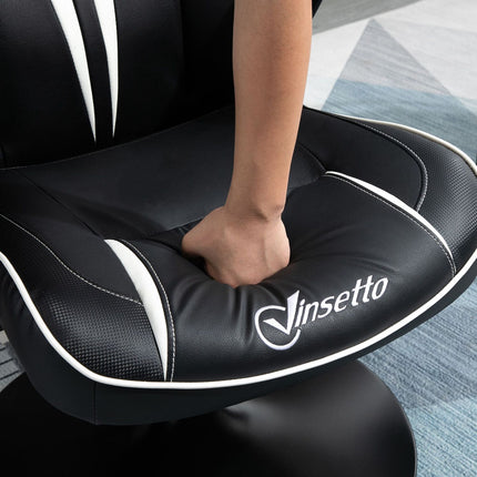Spēļu krēsls, ergonomisks datora krēsls ar šūpošanās funkciju, grozāms krēsls, regulējams augstums, tērauds, melns + balts, 67 x 75 x 106-112 cm