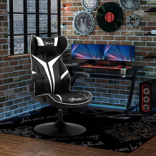 Spēļu krēsls, ergonomisks datora krēsls ar šūpošanās funkciju, grozāms krēsls, regulējams augstums, tērauds, melns + balts, 67 x 75 x 106-112 cm