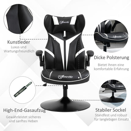 Spēļu krēsls, ergonomisks datora krēsls ar šūpošanās funkciju, grozāms krēsls, regulējams augstums, tērauds, melns + balts, 67 x 75 x 106-112 cm