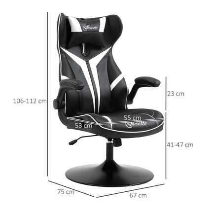 Spēļu krēsls, ergonomisks datora krēsls ar šūpošanās funkciju, grozāms krēsls, regulējams augstums, tērauds, melns + balts, 67 x 75 x 106-112 cm