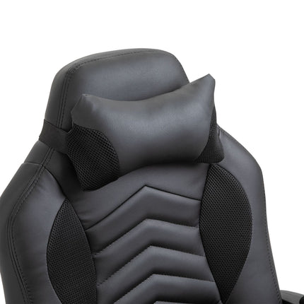 Spēļu krēsls, biroja krēsls ar siltuma funkciju, 6 vibrācijas punkti, ergonomisks, grozāms krēsls, masāžas krēsls, mākslīgā āda, melns, platums 68 x dziļums 69 x augstums (108-117) cm