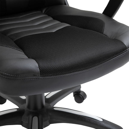 Spēļu krēsls, biroja krēsls ar siltuma funkciju, 6 vibrācijas punkti, ergonomisks, grozāms krēsls, masāžas krēsls, mākslīgā āda, melns, platums 68 x dziļums 69 x augstums (108-117) cm