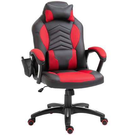 Spēļu krēsls Biroja krēsls ar masāžas funkciju, Masāžas krēsls, Siltuma funkcija, 6 vibrācijas punkti, PU, Sarkans, 68X69X108-117Cm