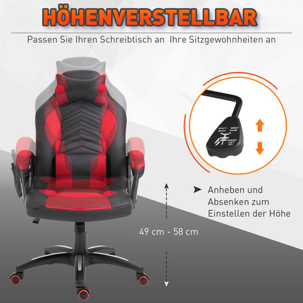 Spēļu krēsls Biroja krēsls ar masāžas funkciju, Masāžas krēsls, Siltuma funkcija, 6 vibrācijas punkti, PU, Sarkans, 68X69X108-117Cm