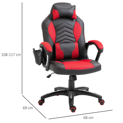 Spēļu krēsls Biroja krēsls ar masāžas funkciju, Masāžas krēsls, Siltuma funkcija, 6 vibrācijas punkti, PU, Sarkans, 68X69X108-117Cm