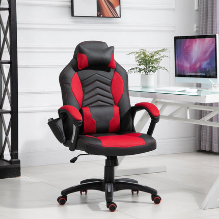 Spēļu krēsls Biroja krēsls ar masāžas funkciju, Masāžas krēsls, Siltuma funkcija, 6 vibrācijas punkti, PU, Sarkans, 68X69X108-117Cm