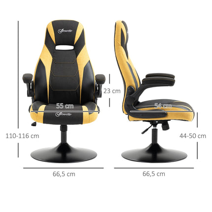 Spēļu krēsla šūpoļu funkcija, regulējams augstums 110-116 cm, rotējošs, mākslīgā āda, dzeltens+melns, spēļu istabai