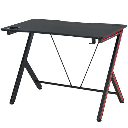 Spēļu Galda Galds Ar Austiņu Āķi Un Krūzīšu Turētāju, Tērauds + MDF, Melns, 105X55X75Cm