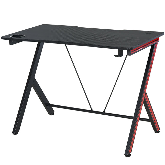 Spēļu Galda Galds Ar Austiņu Āķi Un Krūzīšu Turētāju, Tērauds + MDF, Melns, 105X55X75Cm