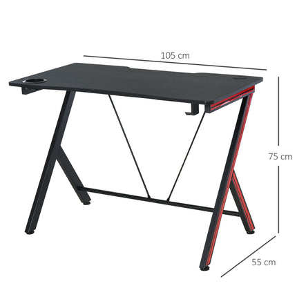 Spēļu Galda Galds Ar Austiņu Āķi Un Krūzīšu Turētāju, Tērauds + MDF, Melns, 105X55X75Cm