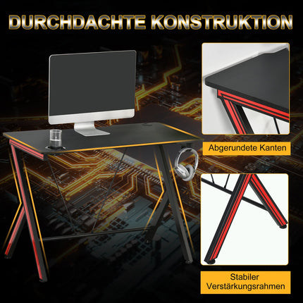 Spēļu Galda Galds Ar Austiņu Āķi Un Krūzīšu Turētāju, Tērauds + MDF, Melns, 105X55X75Cm