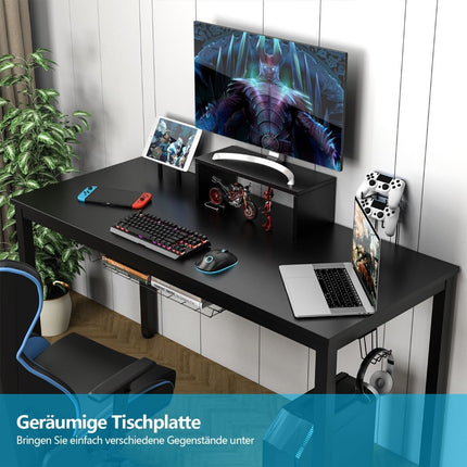 Spēļu galds 140 cm spēļu galds ar monitora plauktu 155 x 60 x 94 cm melns