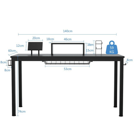 Spēļu galds 140 cm spēļu galds ar monitora plauktu 155 x 60 x 94 cm melns