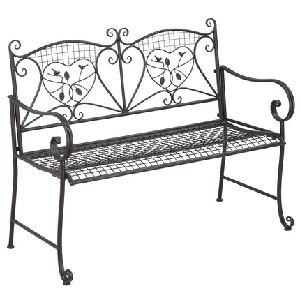 Dārza sols ar divvietīgu atzveltni, dārza sols, laikapstākļiem izturīgs, antīka izskata metāls, kafijas krāsā, 114 x 53,3 x 91 cm