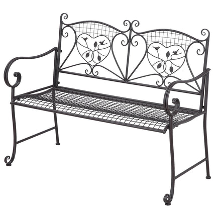 Dārza sols ar divvietīgu atzveltni, dārza sols, laikapstākļiem izturīgs, antīka izskata metāls, kafijas krāsā, 114 x 53,3 x 91 cm