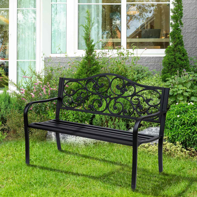 Dārza sols, trīsvietīgs, tērauda sols ar roku balstiem, izgatavots no čuguna, melns, 127x60x89cm, dārzam, terasei, balkonam