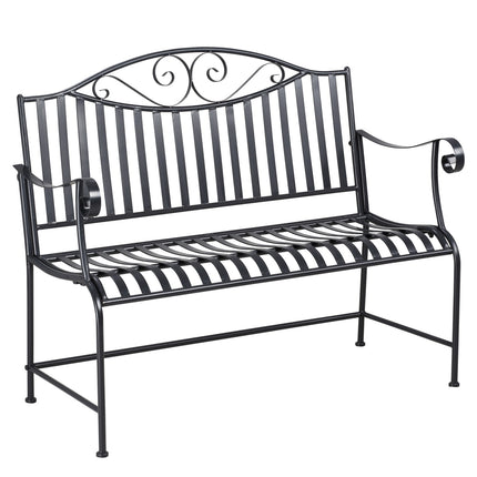 Dārza sols, sols 2 personām, parka sols, roku balsts, metāla sols, dārza balkons, terase, līdz 220 kg, pelēks, 155 x 54 x 96 cm