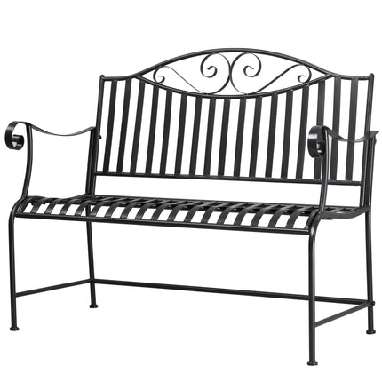 Dārza sols, sols 2 personām, parka sols, roku balsts, metāla sols, dārza balkons, terase, līdz 220 kg, pelēks, 155 x 54 x 96 cm