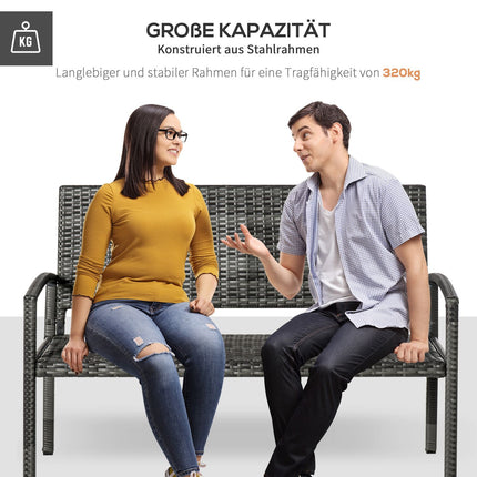 Dārza sols, rotangpalmas izskata sols, parka sols ar tērauda rāmi, balkona sols 2 personām, dārza mēbeles, celtspēja līdz 320 kg, pelēks
