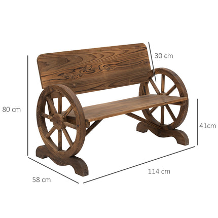 Dārza sols ar roku balstiem, ratu riteņu dizaina sols, dārza mēbeles, rustikāls sols, masīvkoks, brūns, 114 x 58 x 80 cm