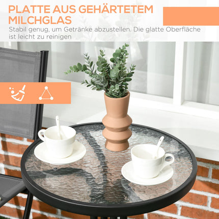 Dārza bistro komplekts 2 personām, dārza mēbeļu komplekts, ieskaitot 1 galdu, 2 saliekamos krēslus, dārza mēbeles, tērauda pelēks