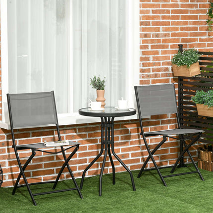 Dārza bistro komplekts 2 personām, dārza mēbeļu komplekts, ieskaitot 1 galdu, 2 saliekamos krēslus, dārza mēbeles, tērauda pelēks
