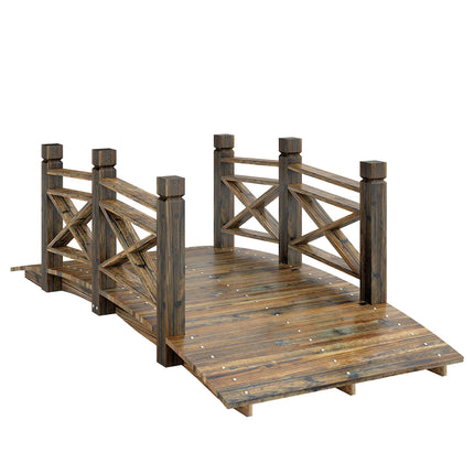 Dārza tiltiņš ar margām, apdedzināts egles koks, 174x78x57,5 cm
