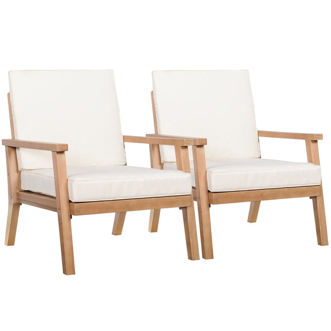 Dārza krēslu komplekts, 2 ērti dārza krēsli ar spilveniem, izgatavoti no papeles koka, balkonam un dārzam, 66 x 77,5 x 74,5 cm