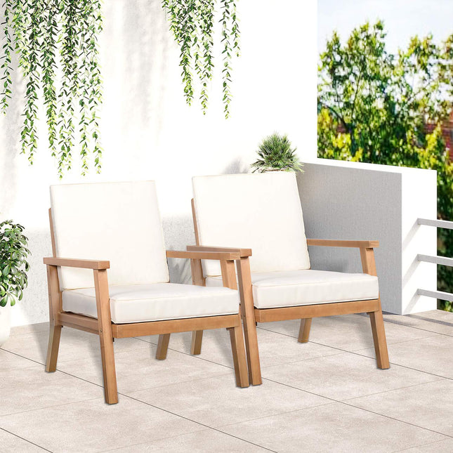 Dārza krēslu komplekts, 2 ērti dārza krēsli ar spilveniem, izgatavoti no papeles koka, balkonam un dārzam, 66 x 77,5 x 74,5 cm