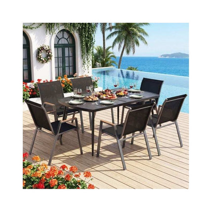 Garden Dining Table 160 x 90 cm for 6 People, Black, Parasol Hole