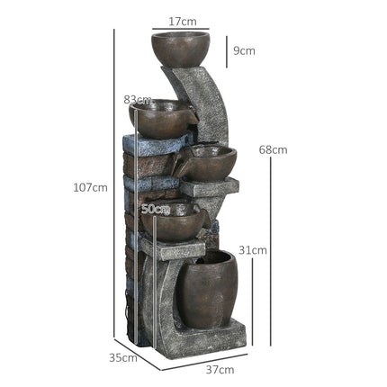 Solar Garden Fountain with LED Lights - 5 Tier Resin Design