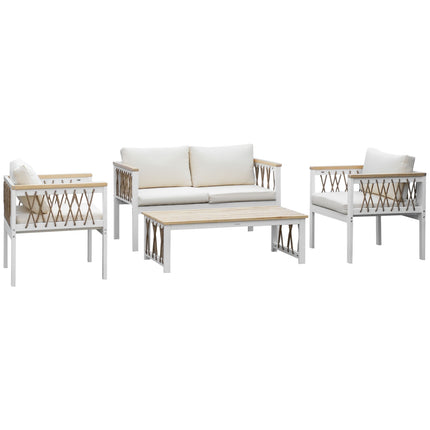 Garden furniture set for 4 with cushions - White