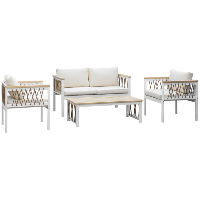Garden furniture set for 4 with cushions - White