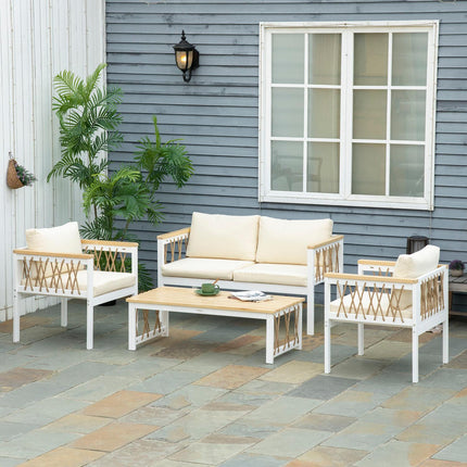 Garden furniture set for 4 with cushions - White