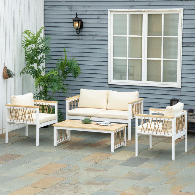 Garden furniture set for 4 with cushions - White