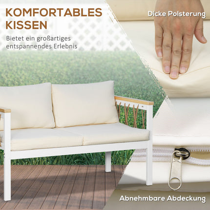 Garden furniture set for 4 with cushions - White